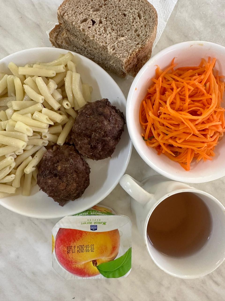 Меню: котлеты мясные Гарнир: макароны отварные